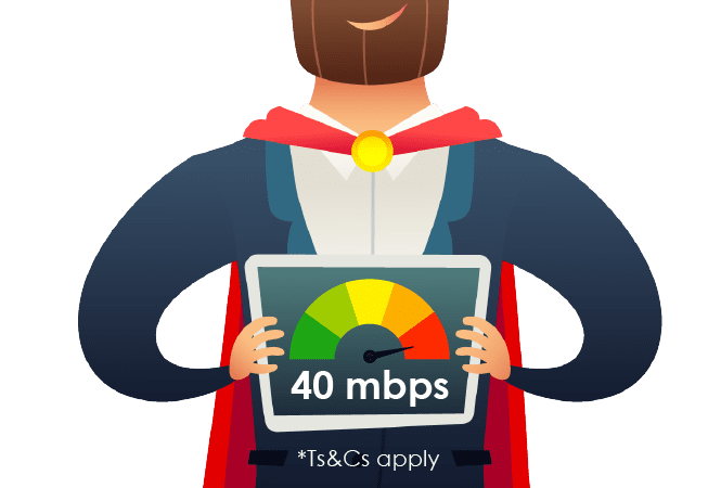 40/40 Mbps First Class Fibre Internet. 