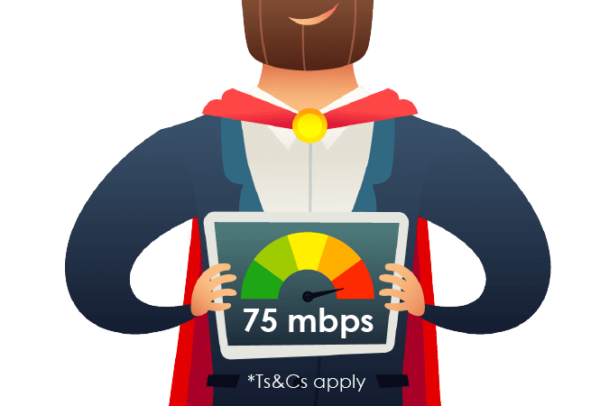 75/75 Mbps First Class Fibre Internet.