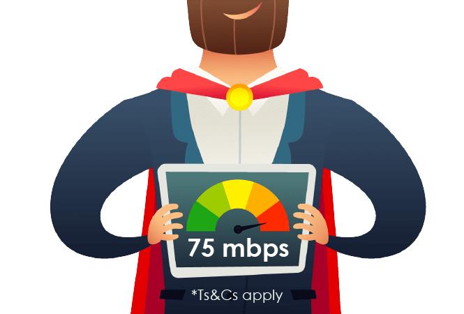 75/75 Mbps First Class Fibre Internet. 